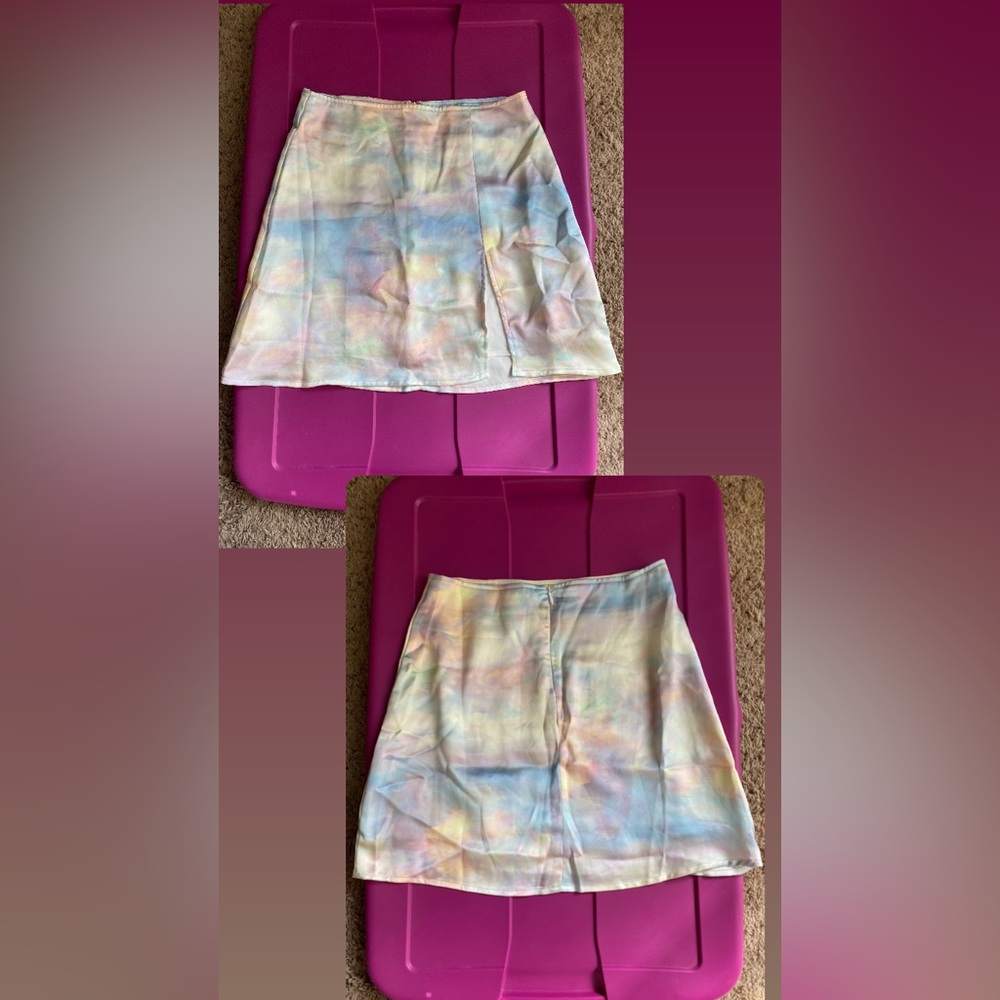 Satin Pastel Tie-Dye Watercolor Mini Skirt